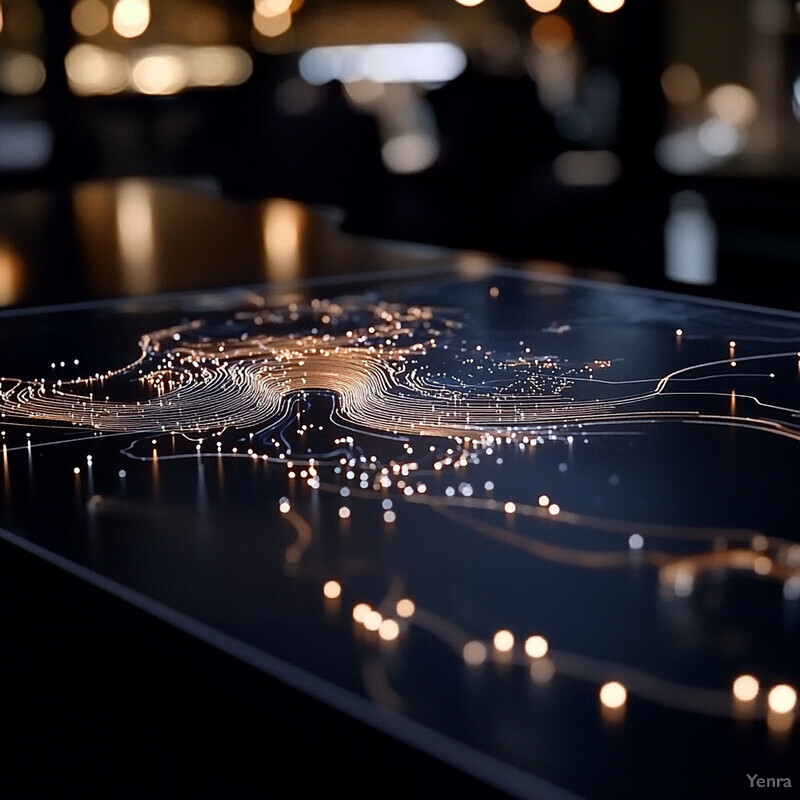 A sophisticated map of a city or town, illuminated from below.