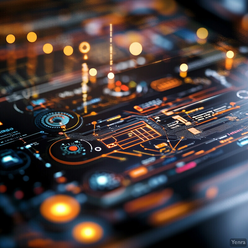 A close-up view of an electronic circuit board, showcasing its intricate details and components.