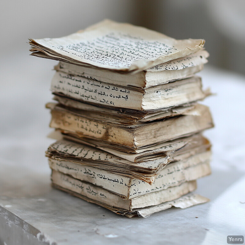 A stack of old books with worn covers and yellowed pages sits on a table or desk.