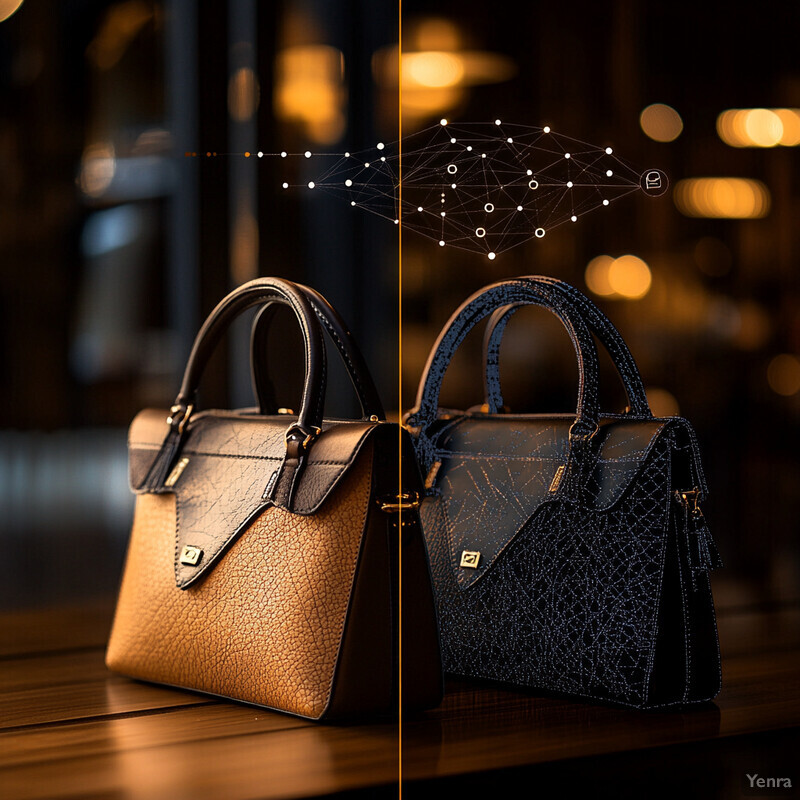 The image showcases two handbags on a wooden table against a blurred background, highlighting the concept of Deep Learning in Texture Recognition.