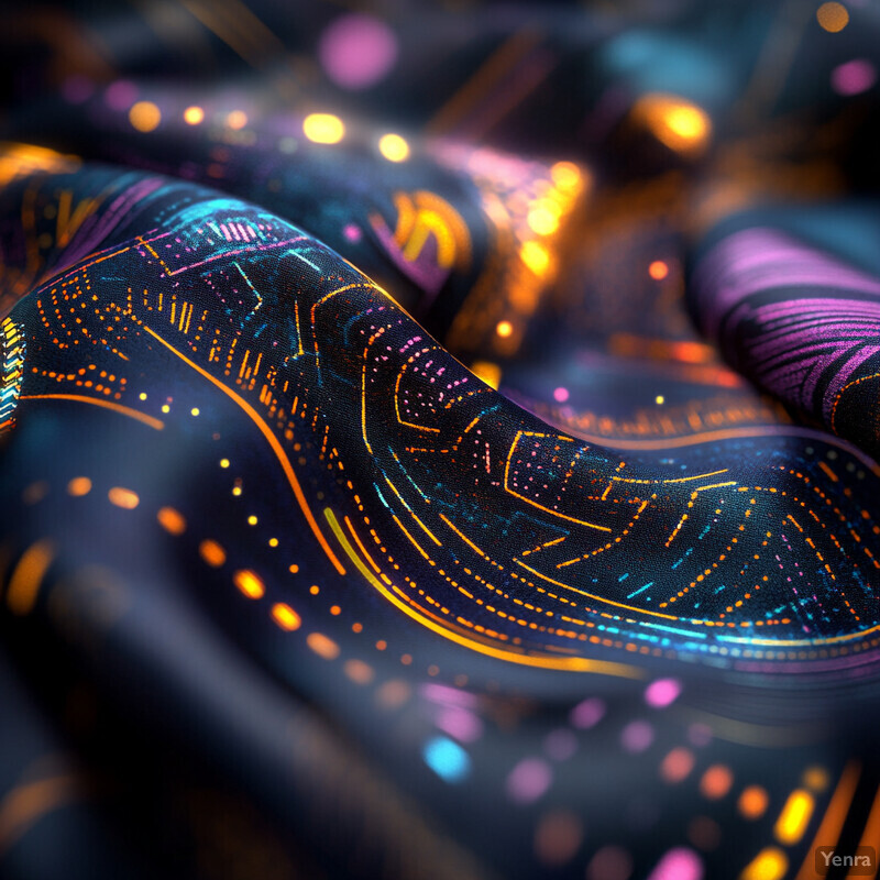 A vibrant and dynamic visual representation of machine vision for pattern matching, featuring an abstract landscape with intricate patterns and lines that evoke a sense of movement and energy.