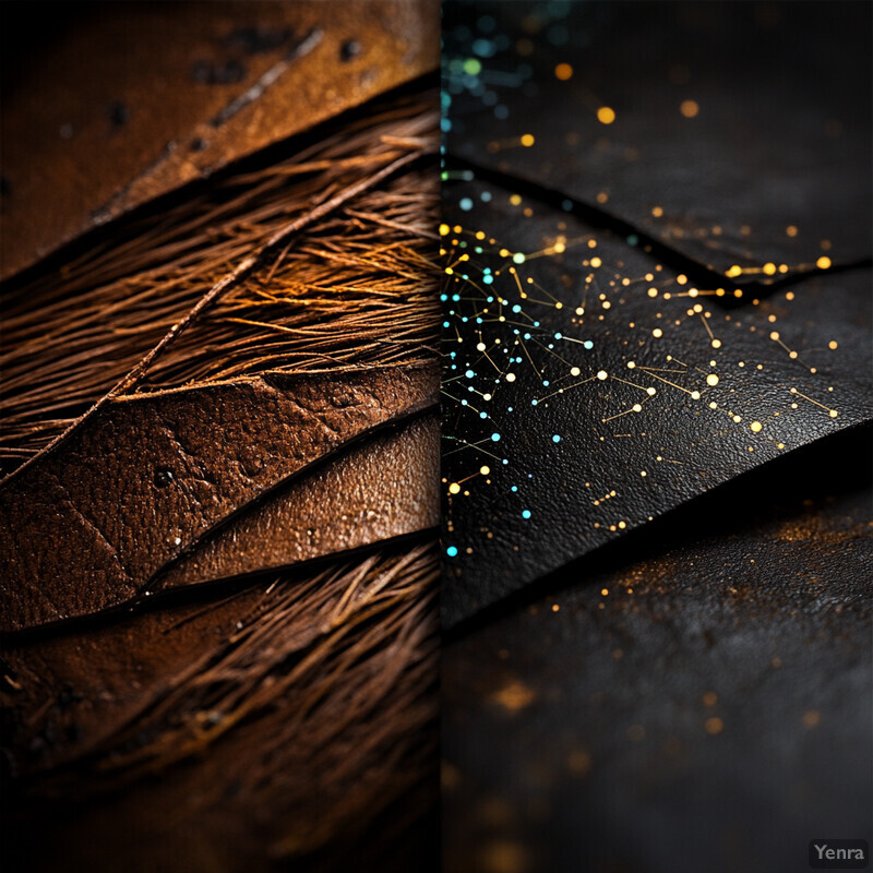 A detailed analysis of a material composition featuring two distinct sections divided by a diagonal line.