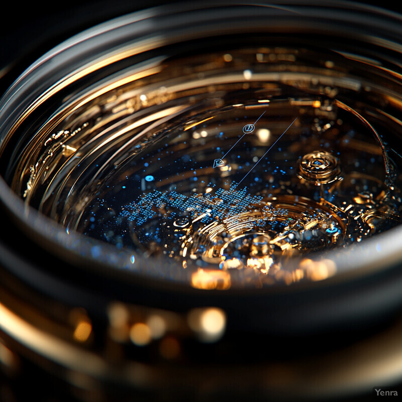 A close-up view of a lens or component featuring intricate details and textures.