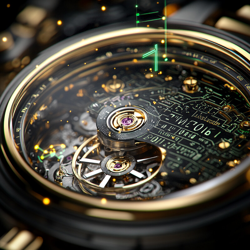 A close-up view of an intricate mechanical device, possibly a watch or clockwork mechanism.