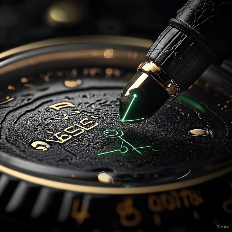 A close-up view of a watch face with intricate details and elegant design elements.