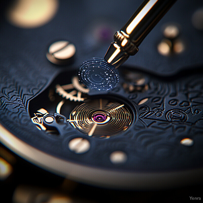 A close-up view of a watchmaker's tool holding a small metal component against a black background.