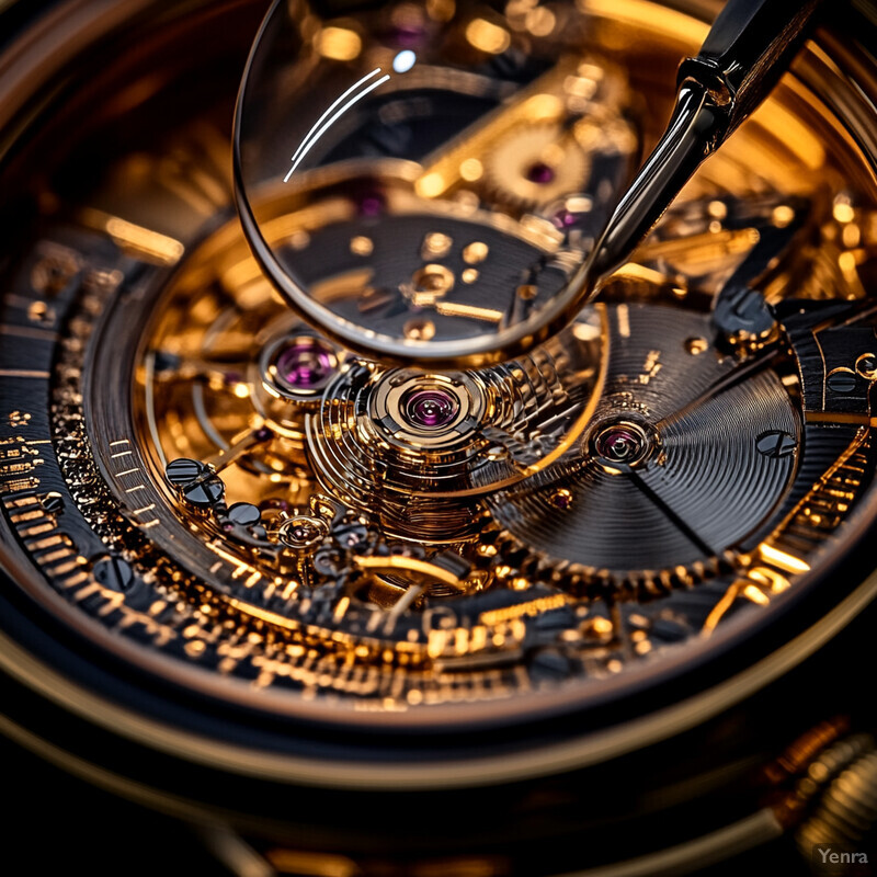 A close-up view of a luxurious black and gold watch with intricate mechanical components.