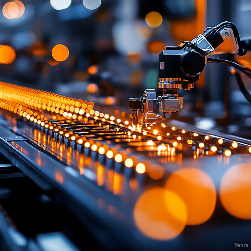 A robotic arm is shown operating on a computer keyboard in a dark room or workshop.