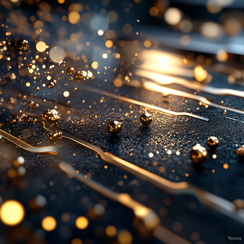 A futuristic-looking surface with gold dots and lines on a black background.