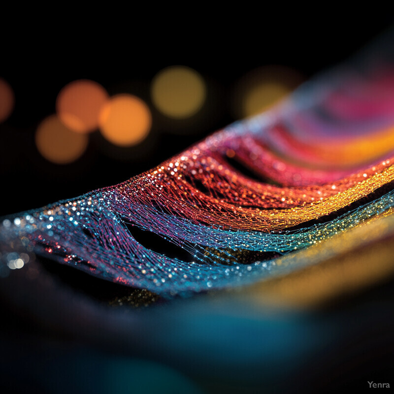 A close-up view of fiber optic cables with a blurred lighting effect in the background.