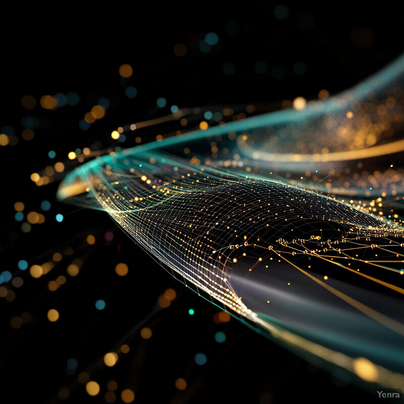 An abstract representation of lightweight alloys for transportation, featuring interconnected lines, dots, and a 3D model of an alloy structure.