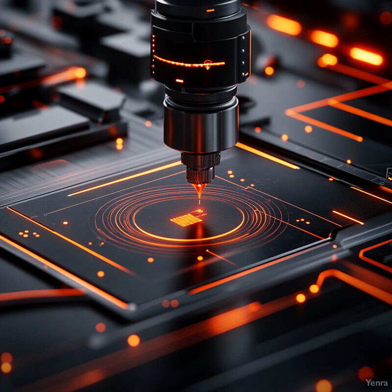 A 3D printing machine in action, extruding orange material onto a black surface.