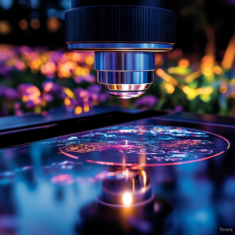 A microscope is used to analyze microscopic samples in a laboratory setting.