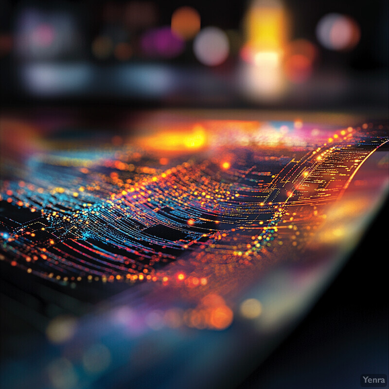 A dynamic and colorful representation of data analysis and processing, with a focus on defect detection and classification.