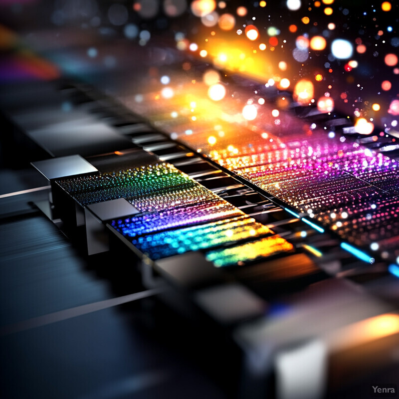 A close-up view of a rainbow-colored keyboard layout.