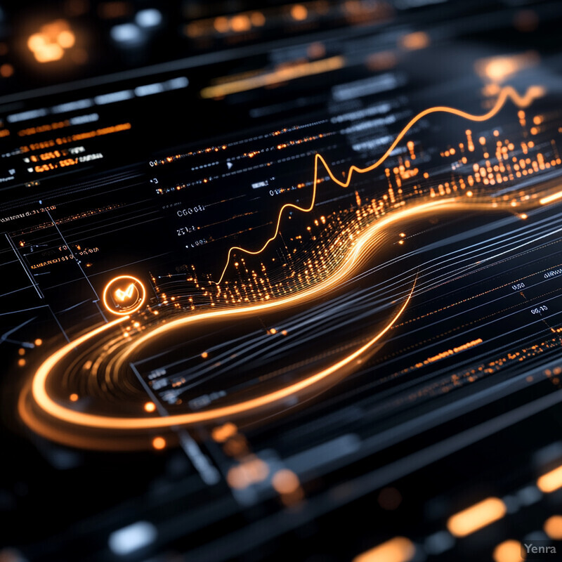 Abstract representation of data visualization with orange lines on a black background.