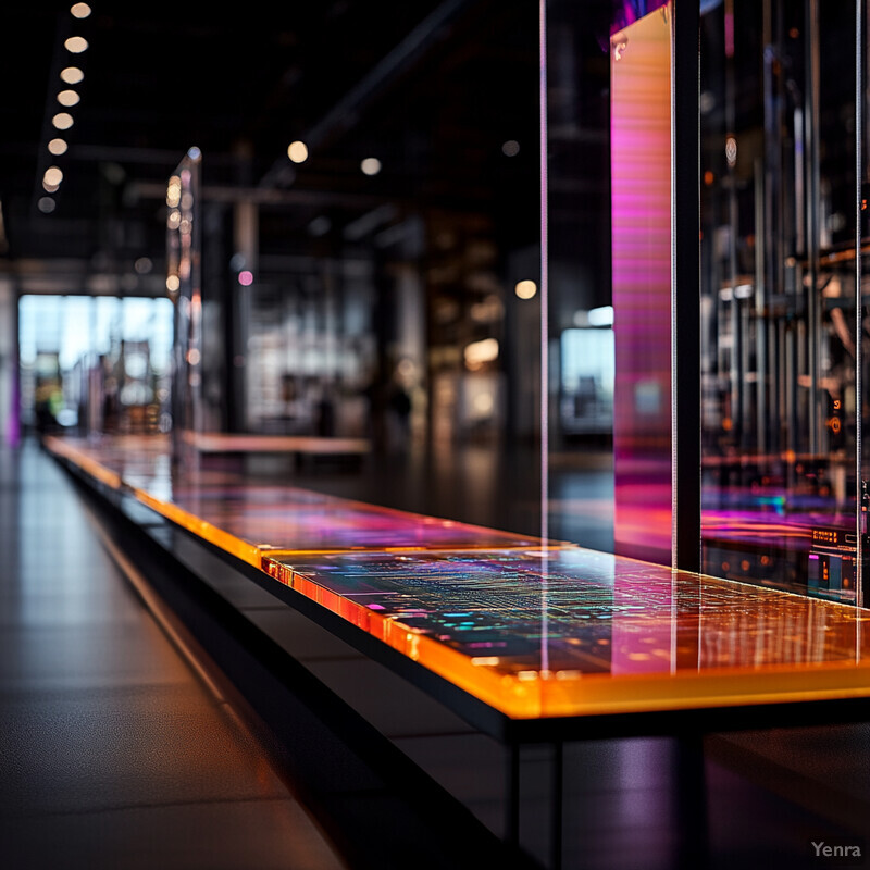 A long, low-to-the-ground display case in an exhibition space.