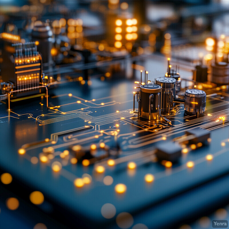 A close-up view of a computer motherboard showcasing its intricate circuitry and components.