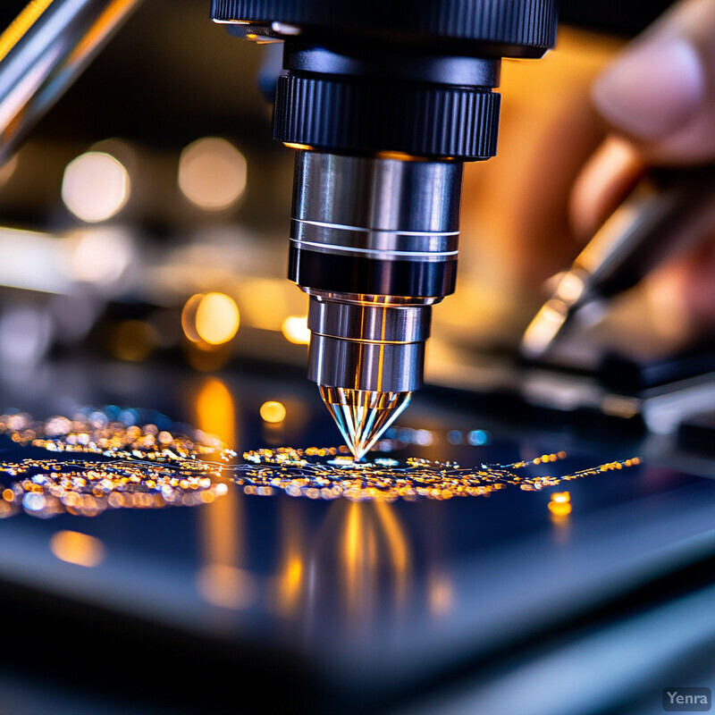 The image shows a microscope being used in an overlay and alignment enhancement process in lithography.