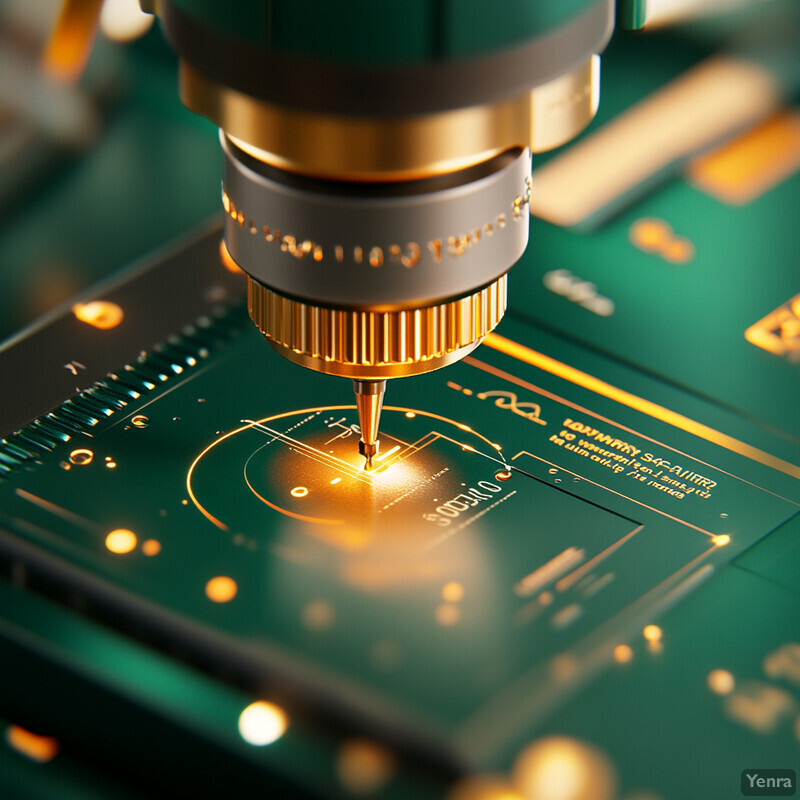 A close-up view of a microscope or precision instrument in use, with a focus on the tool and sample being examined.