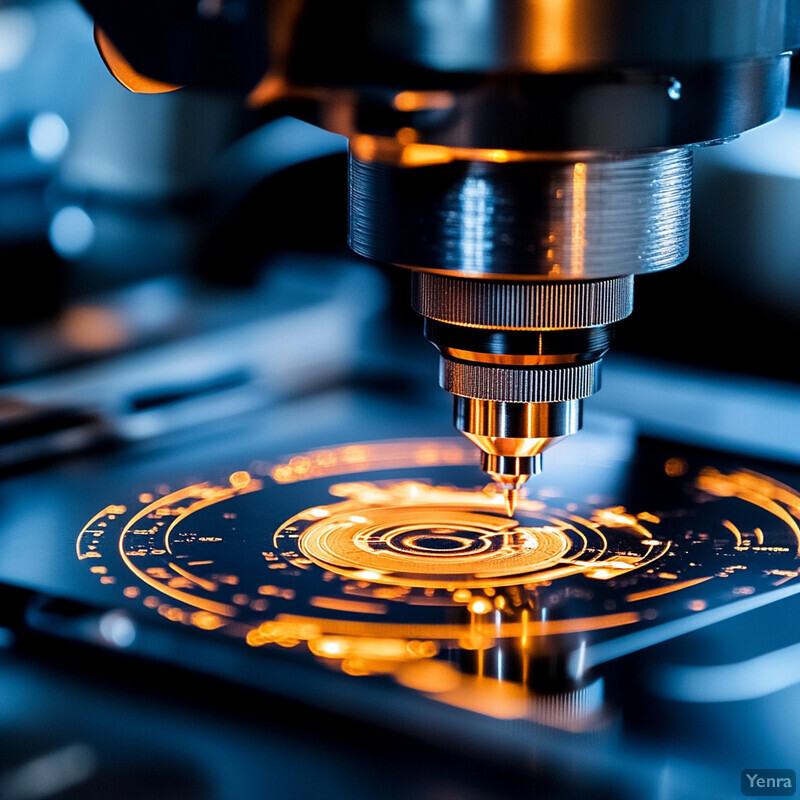 A large cylindrical component is being worked on by a machine in a factory setting.