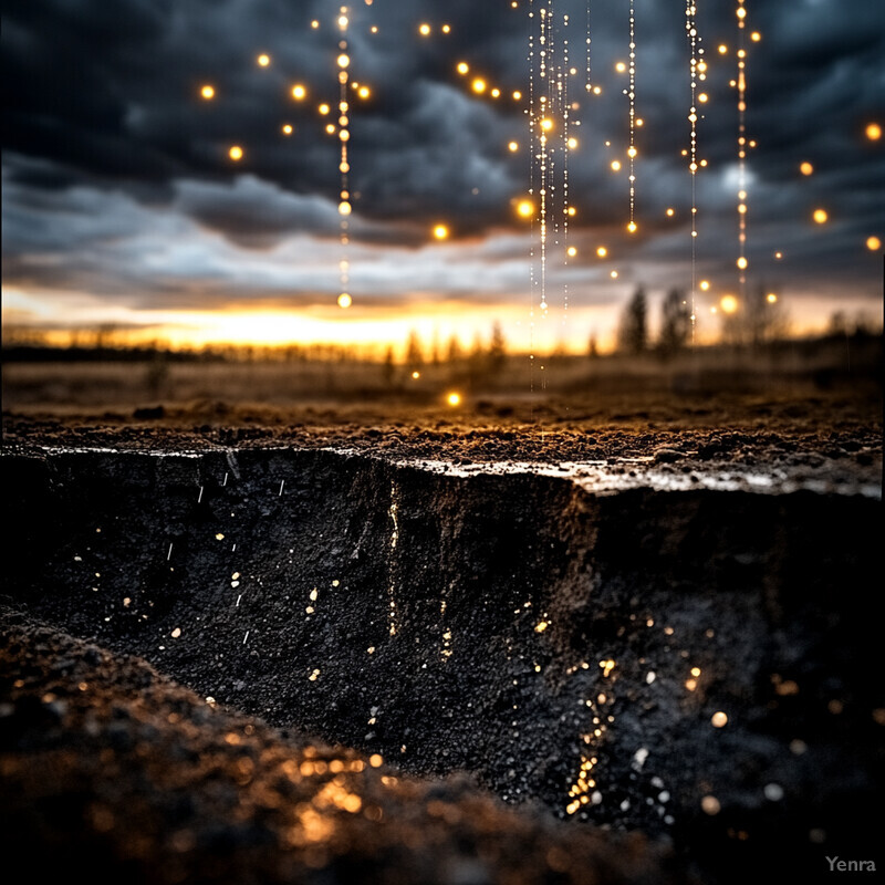 A serene landscape of soil layers with a cloudy sky