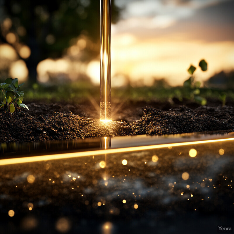 Close-up view of a gold-colored line on top of a black surface with a plant growing out from under it.