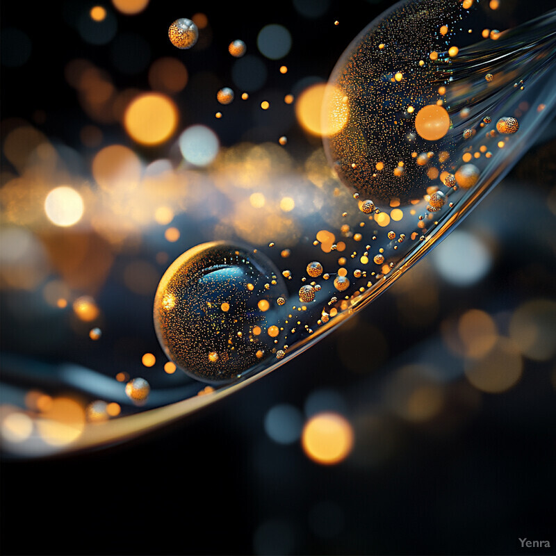 An abstract composition featuring two large bubbles set against a dark background.