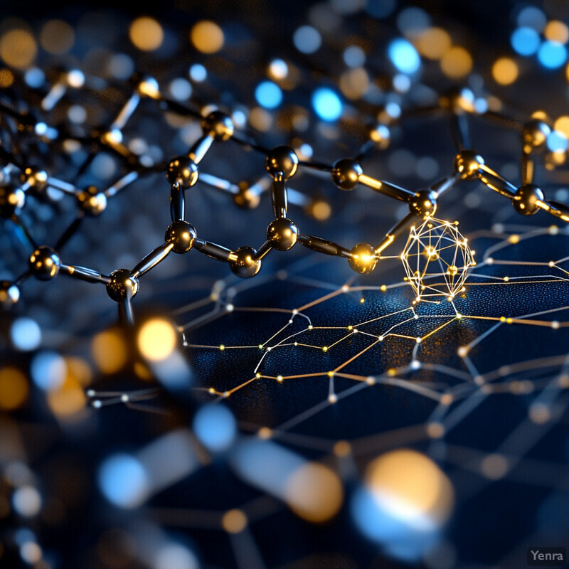 A 3D rendering of a molecular structure with a glowing central atom or molecule.