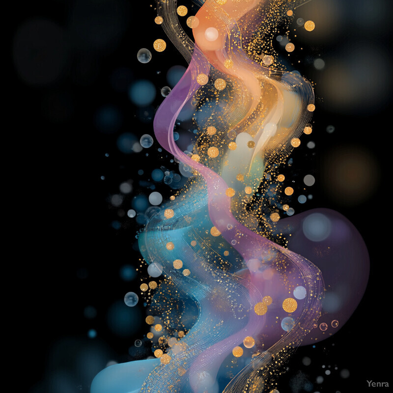 An abstract image representing data-driven nanomaterial discovery, featuring a swirling vortex of colors and shapes.