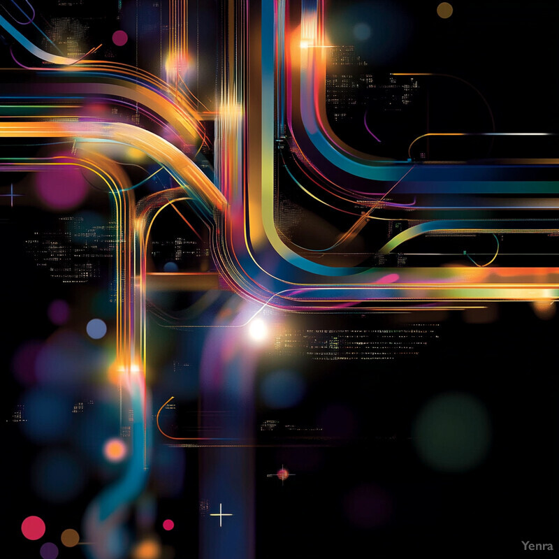 A vibrant and dynamic visual representation of electronic circuitry.