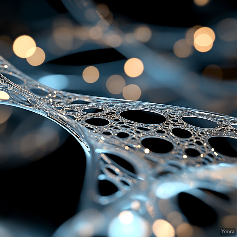 A visually striking representation of topology optimization for nano-structures, featuring a complex lattice structure and scattered small circles.