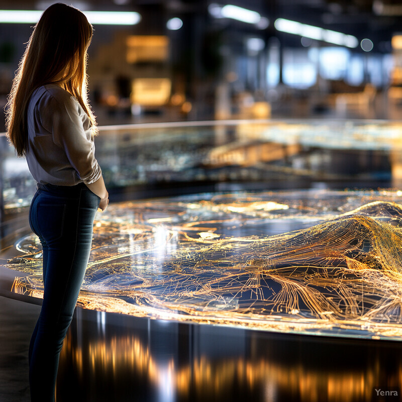 Woman examining an interactive geological display