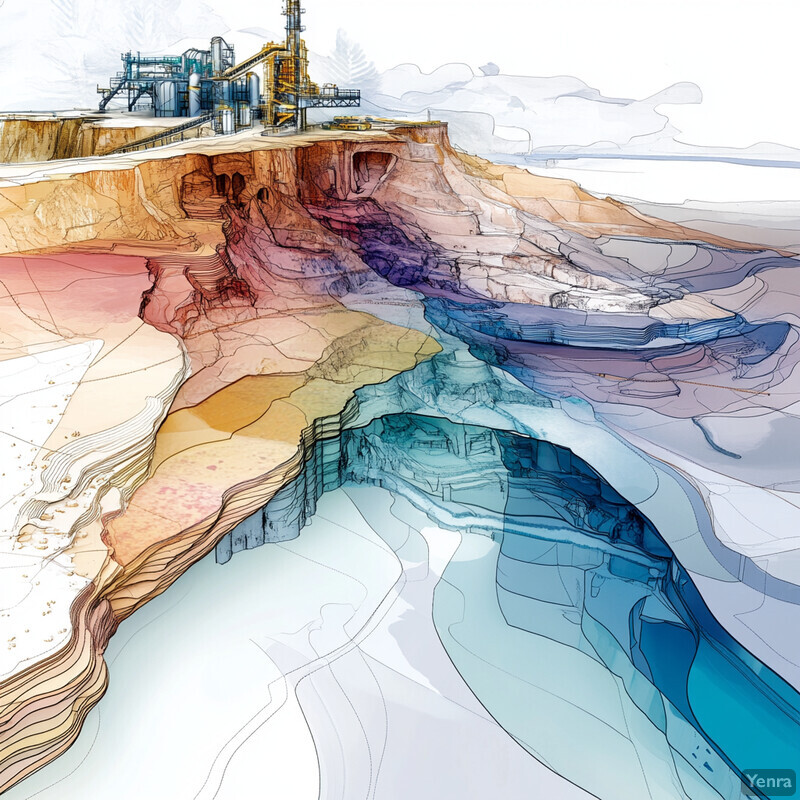 An industrial facility sits atop a cliff overlooking a vast landscape.