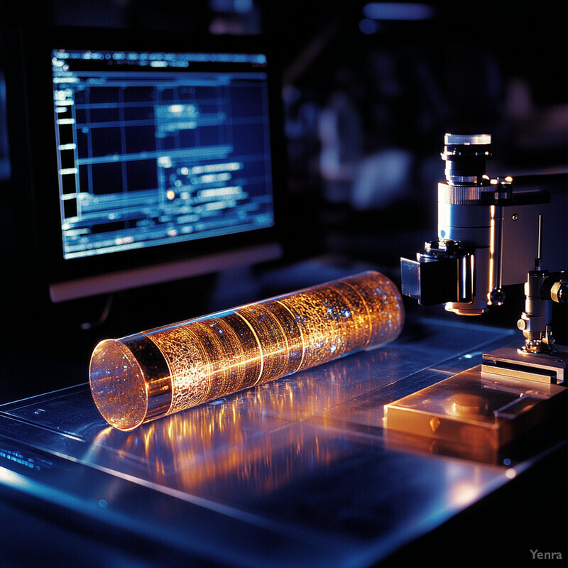 A machine vision setup for analyzing rock cores in a laboratory setting.