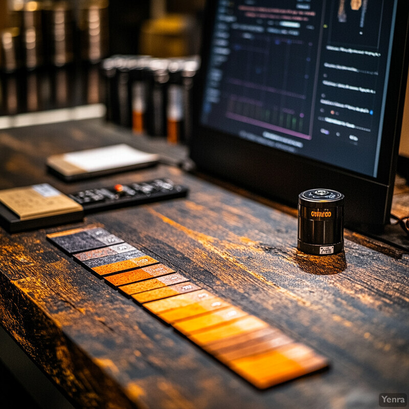 A wooden desk with a monitor and cans on it.