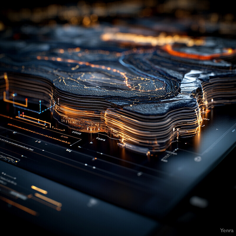 A 3D seismic model of an oil field, showcasing its geological features and attributes.