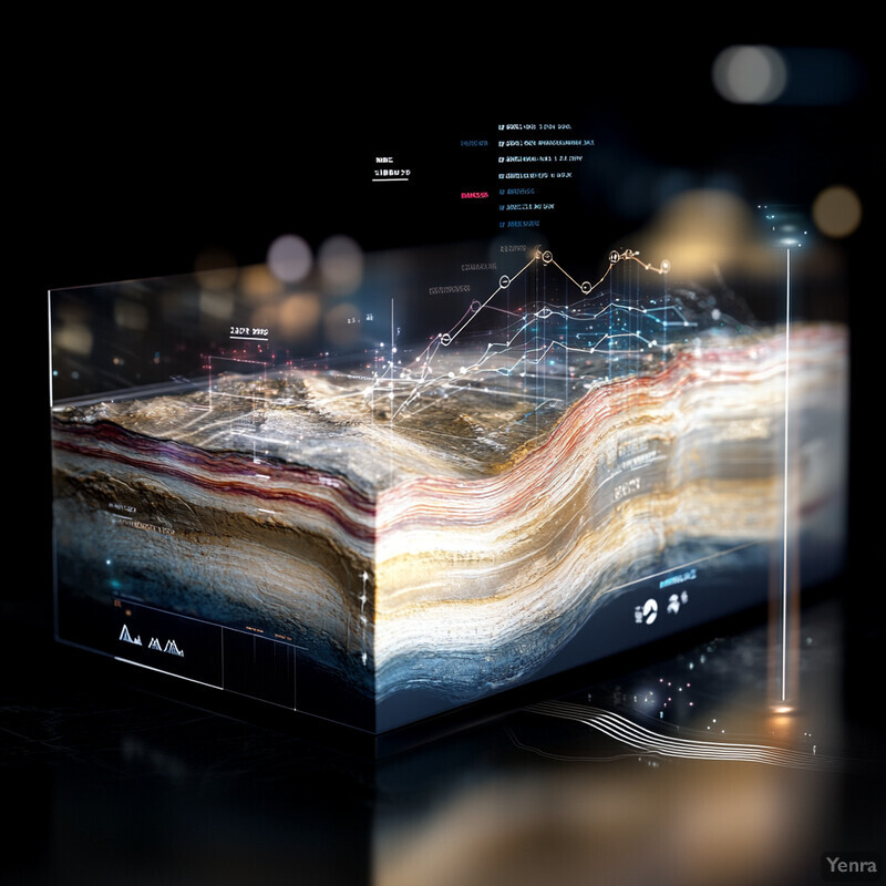 A 3D rendering of an underground mine shaft or tunnel system, showcasing its geological structure and layers.