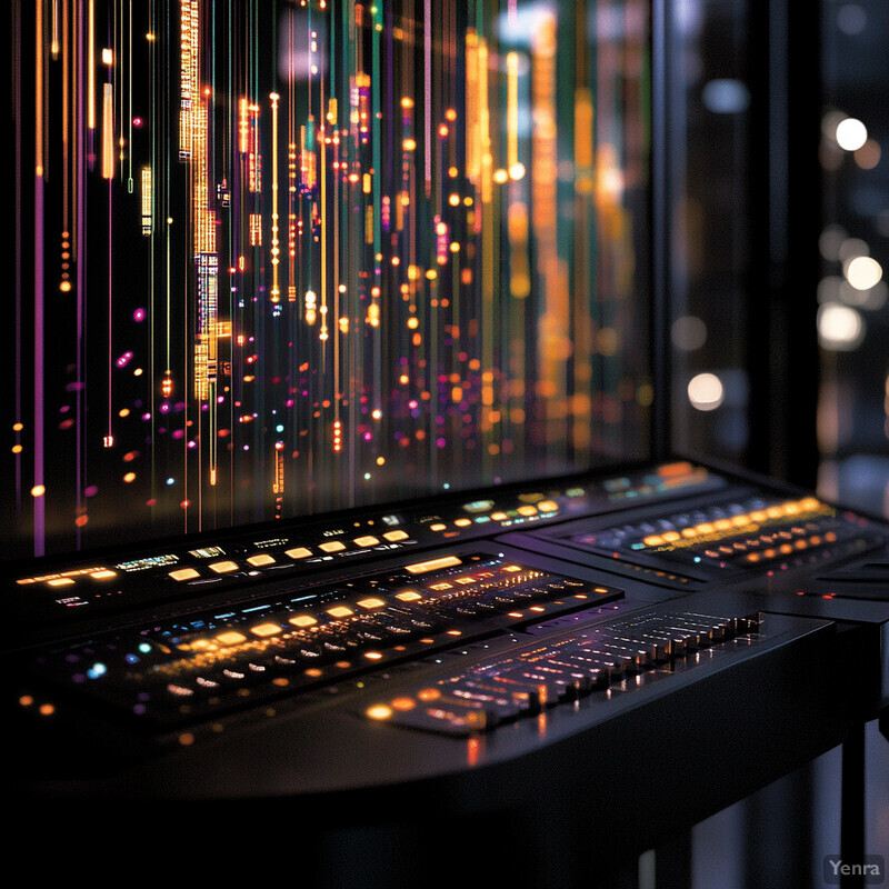 Automated Mixing and Mastering Assistance console with a black surface and vibrant lighting.