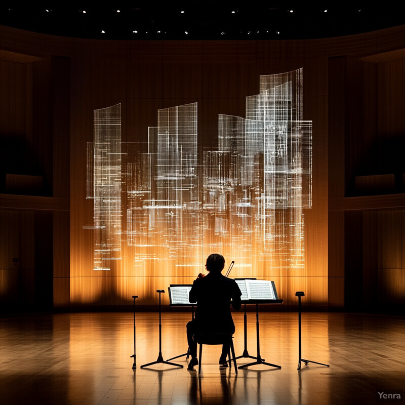 A musician is preparing for a performance or rehearsal in a dimly lit room.