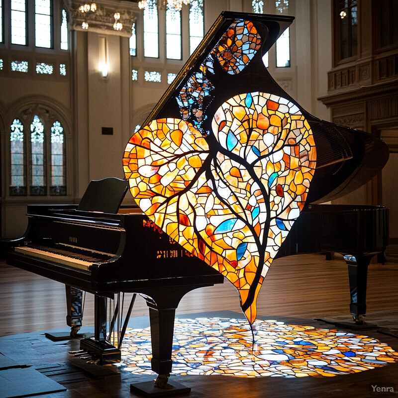 A grand piano in a luxurious setting with multiple sheets of paper containing music notation.