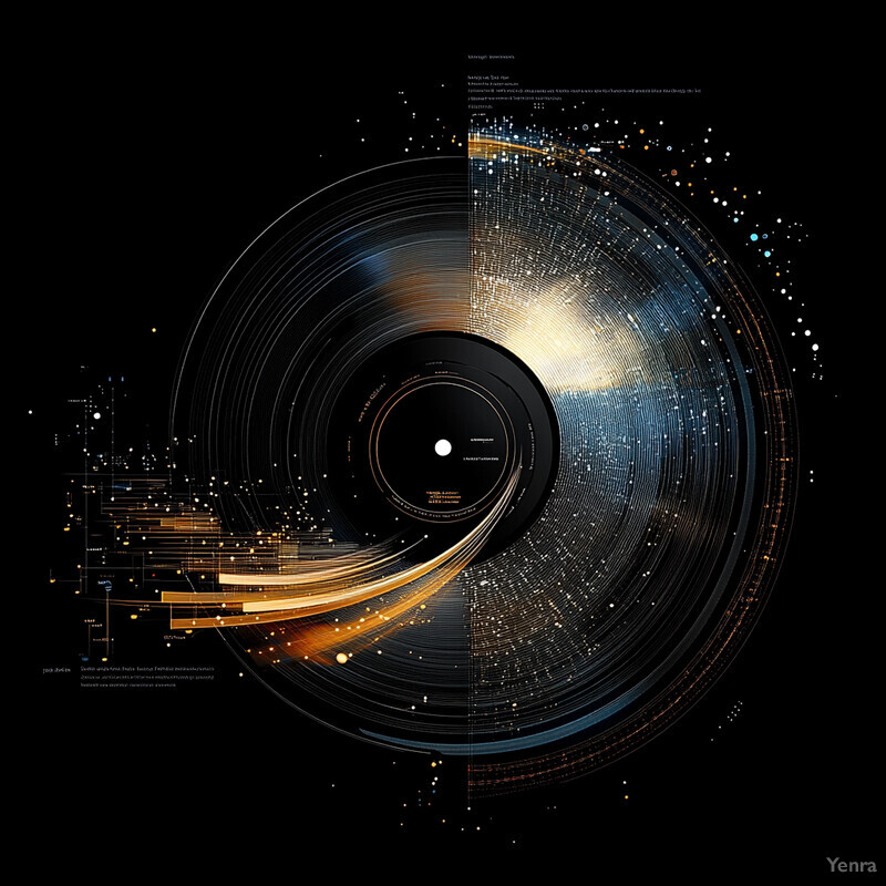 An abstract representation of data visualization with a black circle at its center and concentric circles that change color from blue to orange.