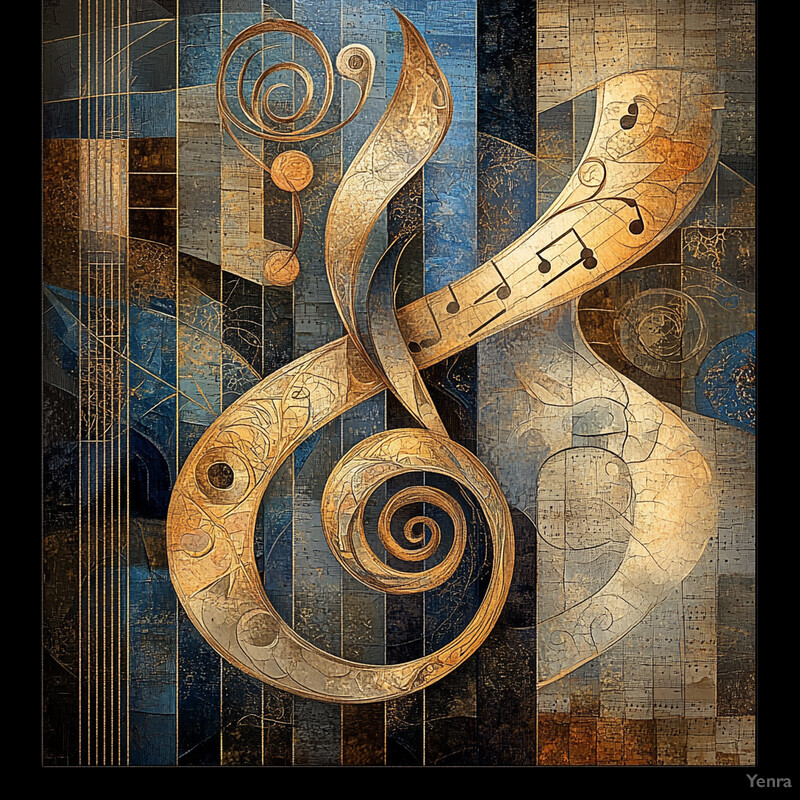 A visually striking representation of musical motifs and themes, intricately intertwined with geometric patterns and shapes.