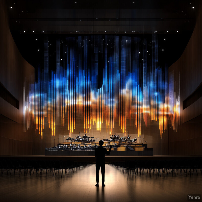 A musician performs on stage in an auditorium.