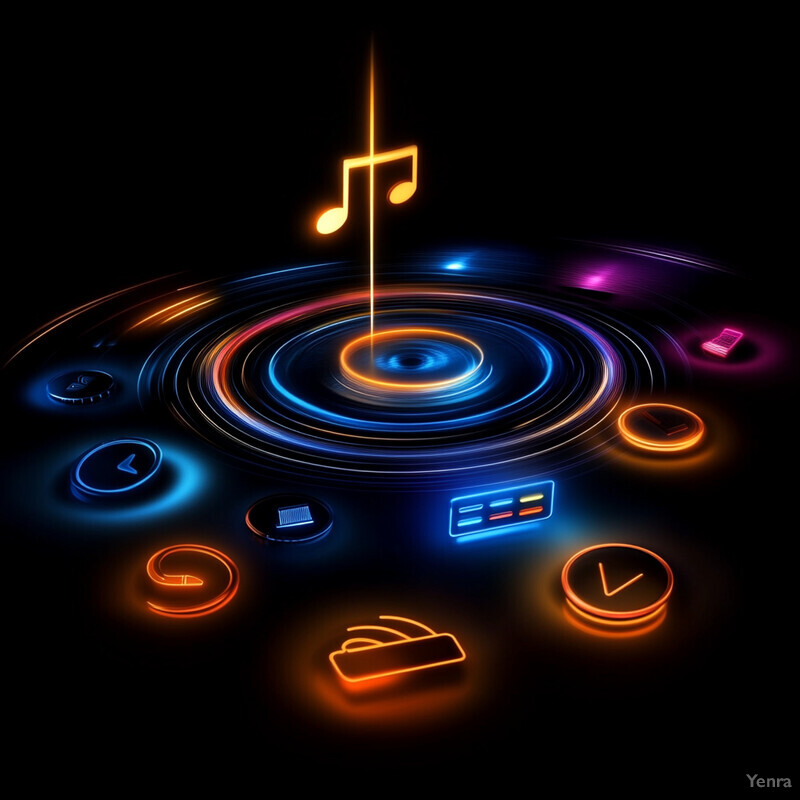 A colorful and dynamic visual representation of music-related elements.