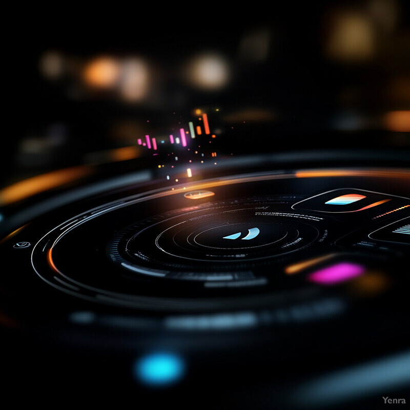 A futuristic-looking graphic with a black background and orange and pink accents.