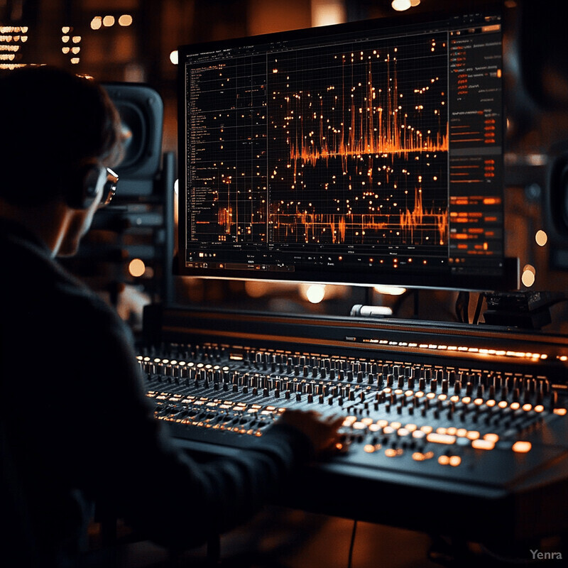 A person is working on a music production project in a well-lit room.