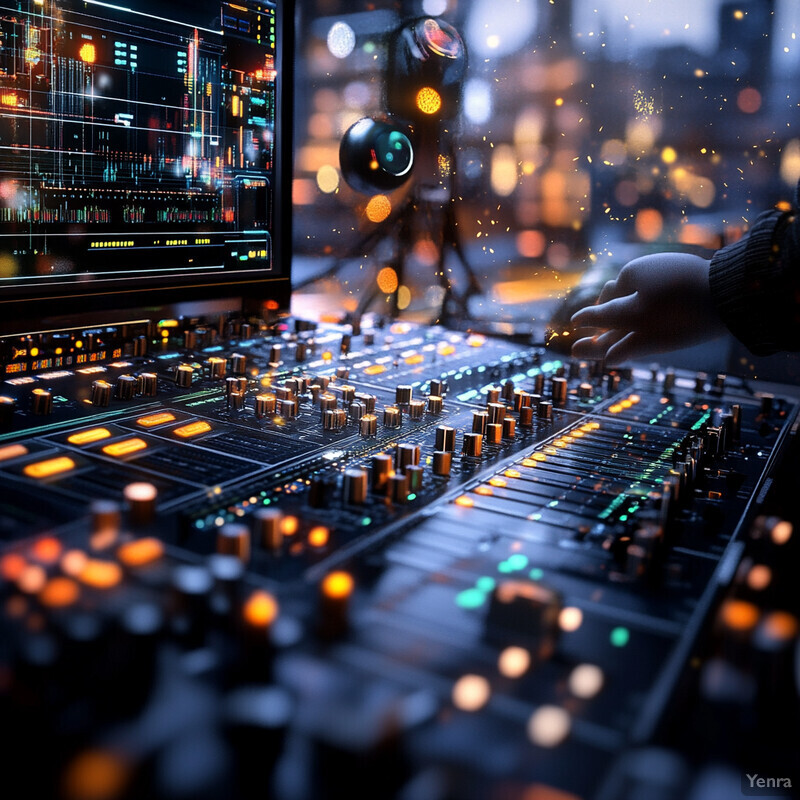 A person is operating a DJ controller in what appears to be a studio or control room.