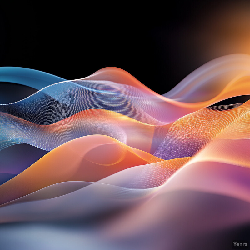 A vibrant display of spectral shaping and restoration with flowing lines in blue, orange, and purple hues.