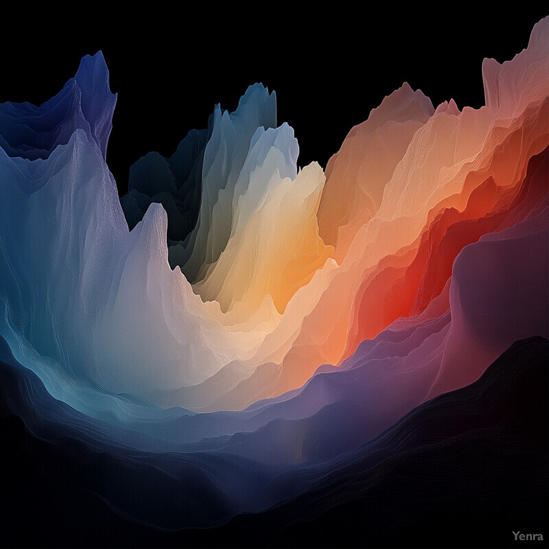 Abstract mountain range with blue and orange peaks against a black background